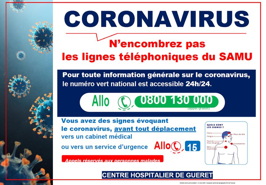     Coronavirus : un numéro vert pour poser toutes vos questions

