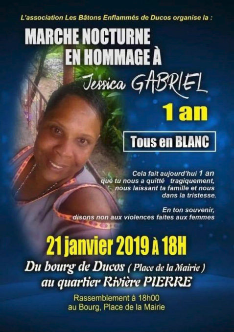 Affiche d'annonce d'une marche blanche nocturne pour Jessica Gabriel le 21 janvier 2019