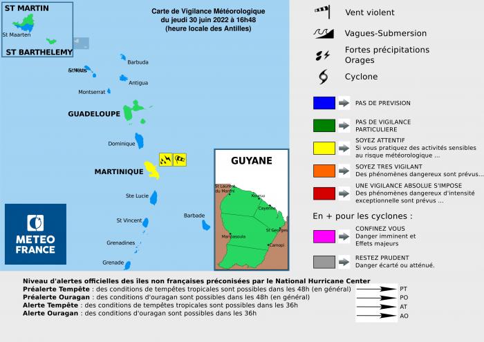 Carte de vigilance Antilles Guyane
